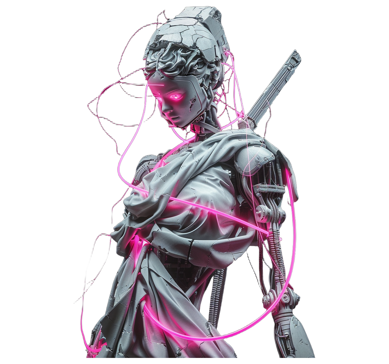 Calliope — Social Media & Content Creation, cyborg titan statue